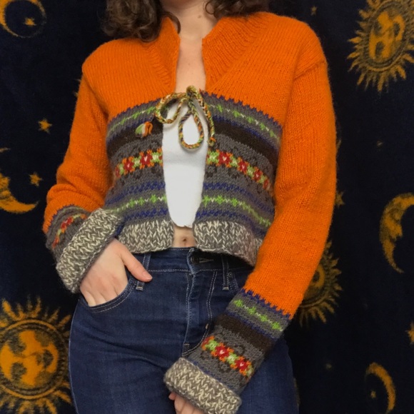 Free People Handknit Cropped Patterned Cardigan - Picture 5 of 8